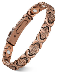 Feraco Pure Copper Bracelet with rose engraving for everyday refined style