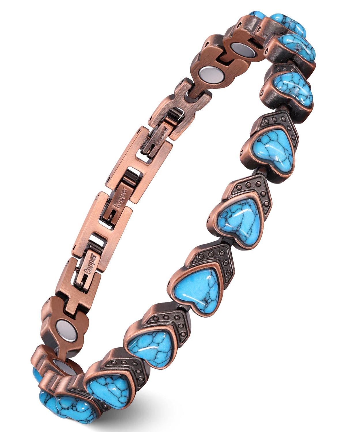 Feraco pure copper bracelet for women with turquoise in infinity design for everyday elegance.