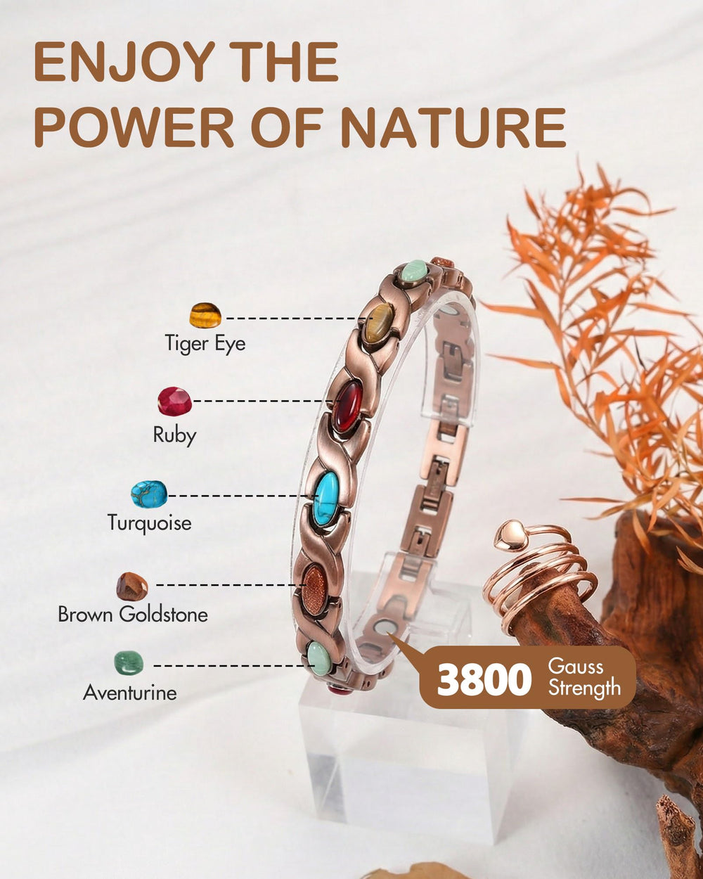 Feraco pure copper bracelet for women, hypoallergenic and nickel-free.