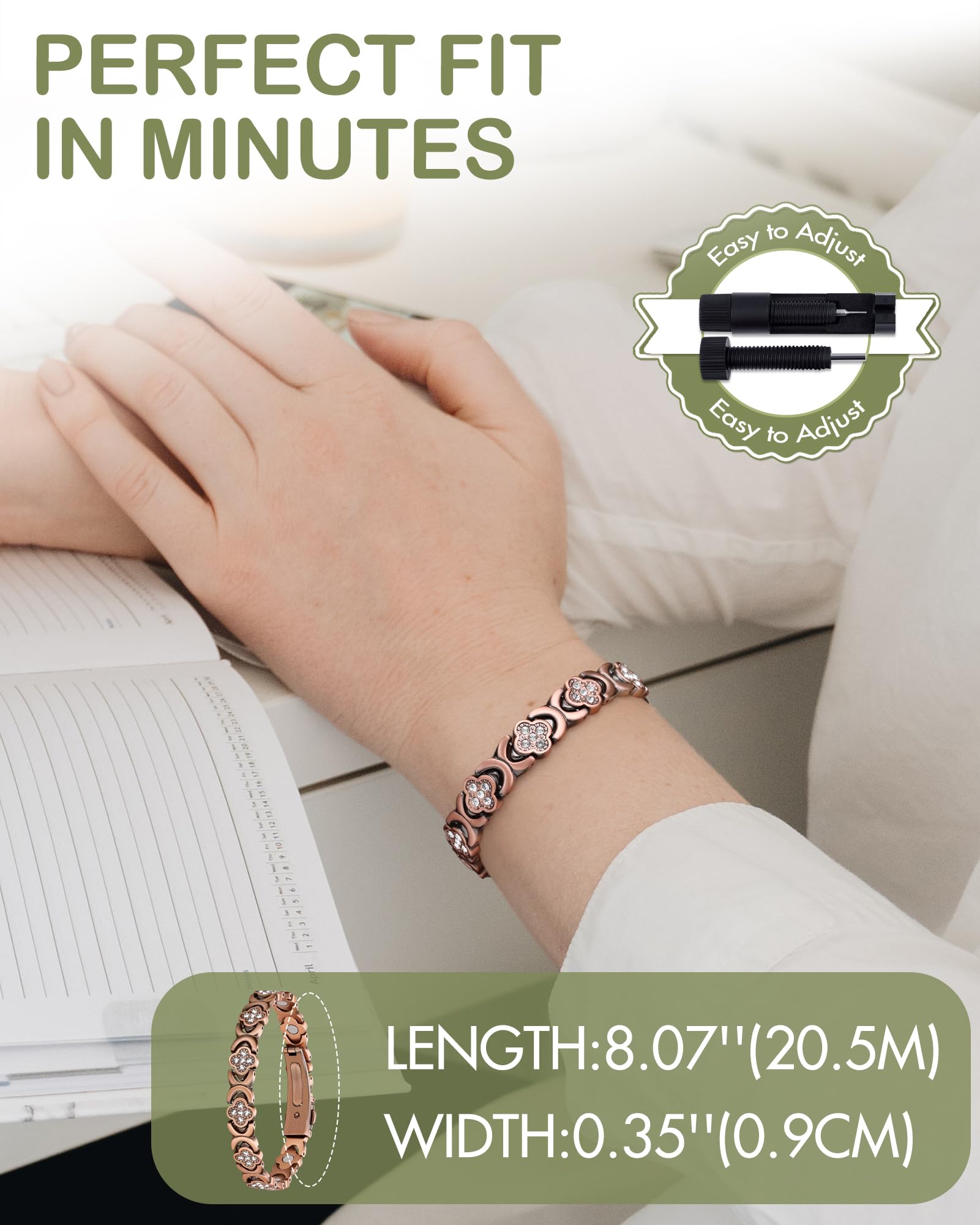 Feraco Pure Copper Bracelet on the wrist for everyday refined style