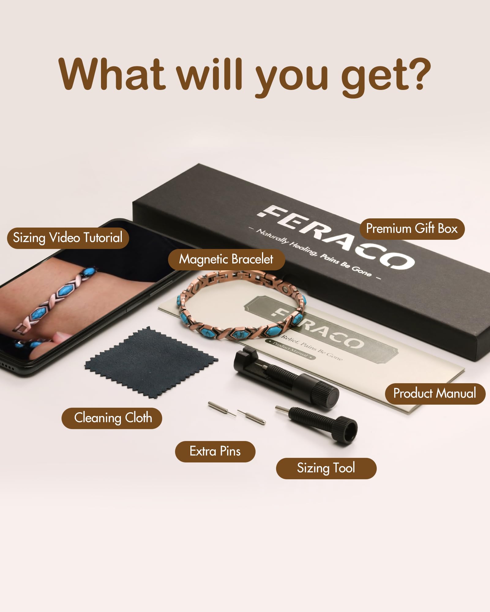 Feraco lightweight, waterproof copper bracelet for all-day wear.