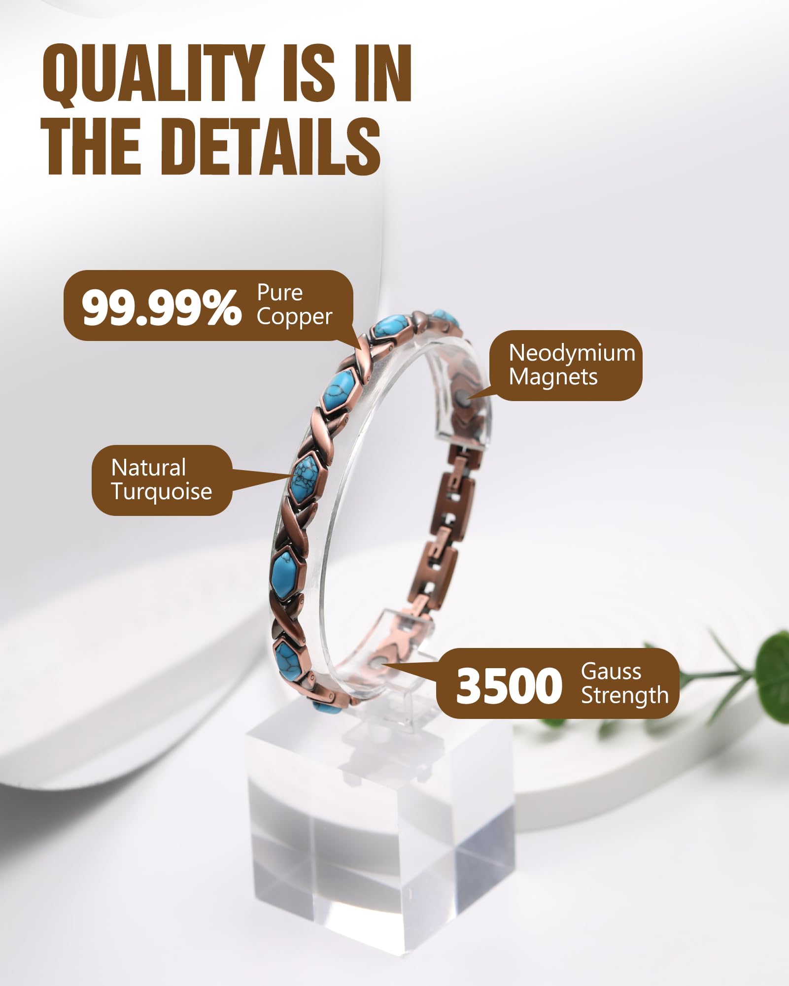 Feraco magnetic bracelet with 3800 gauss magnets for subtle daily support.