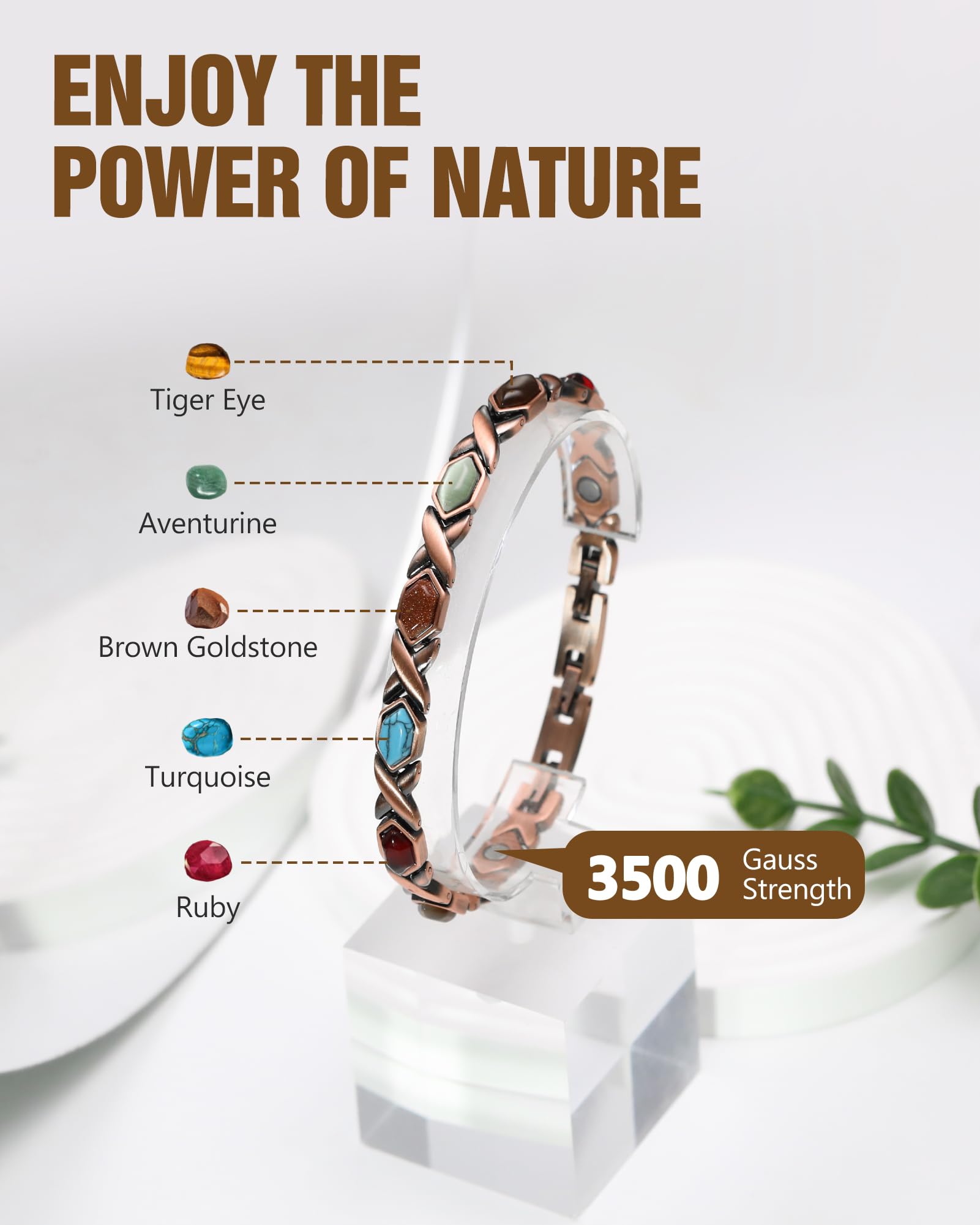 Feraco pure copper hypoallergenic bracelet closeup highlighting durable, skin-friendly construction.