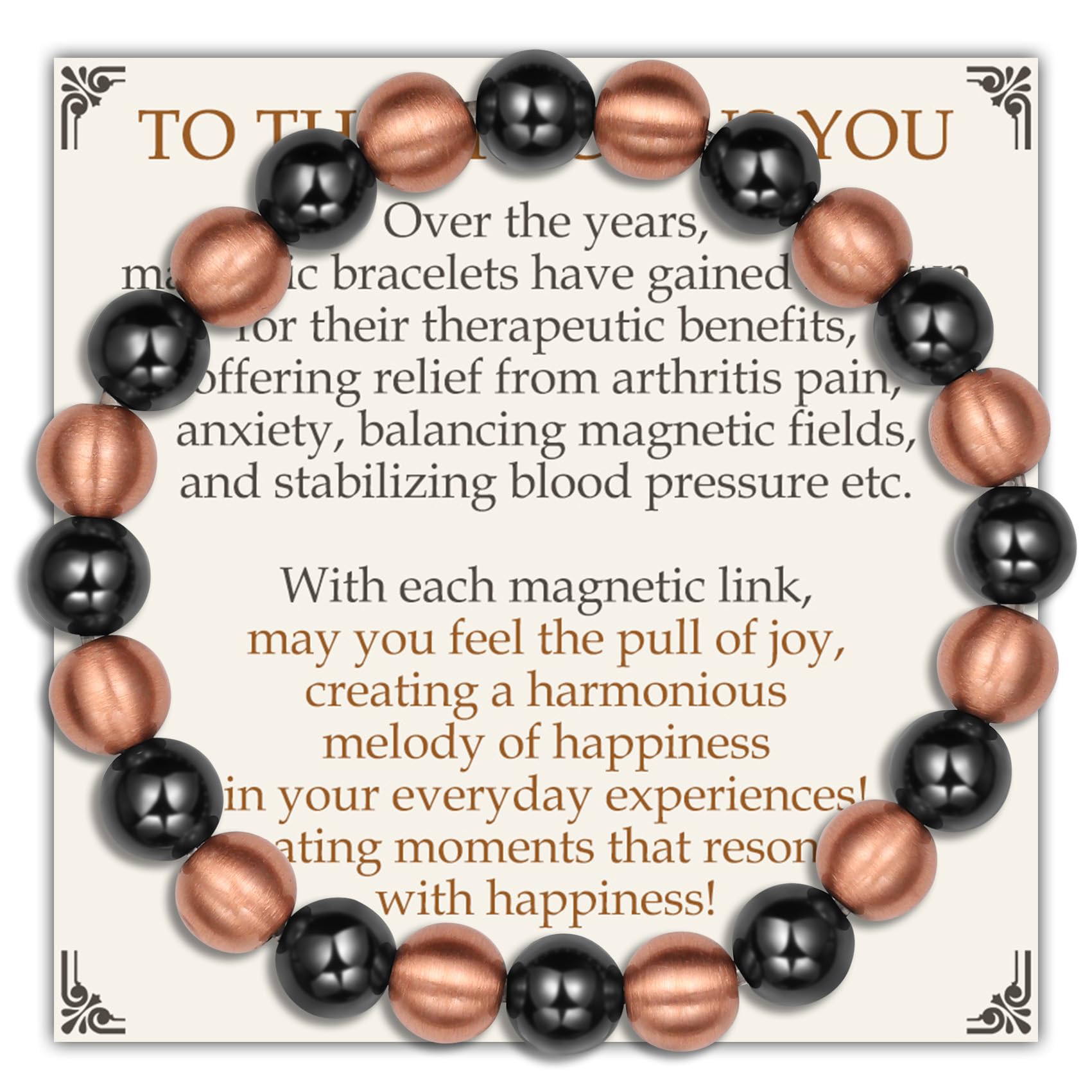 Feraco Pure Copper Magnetic Bead Bracelet 8mm on wrist for everyday style.