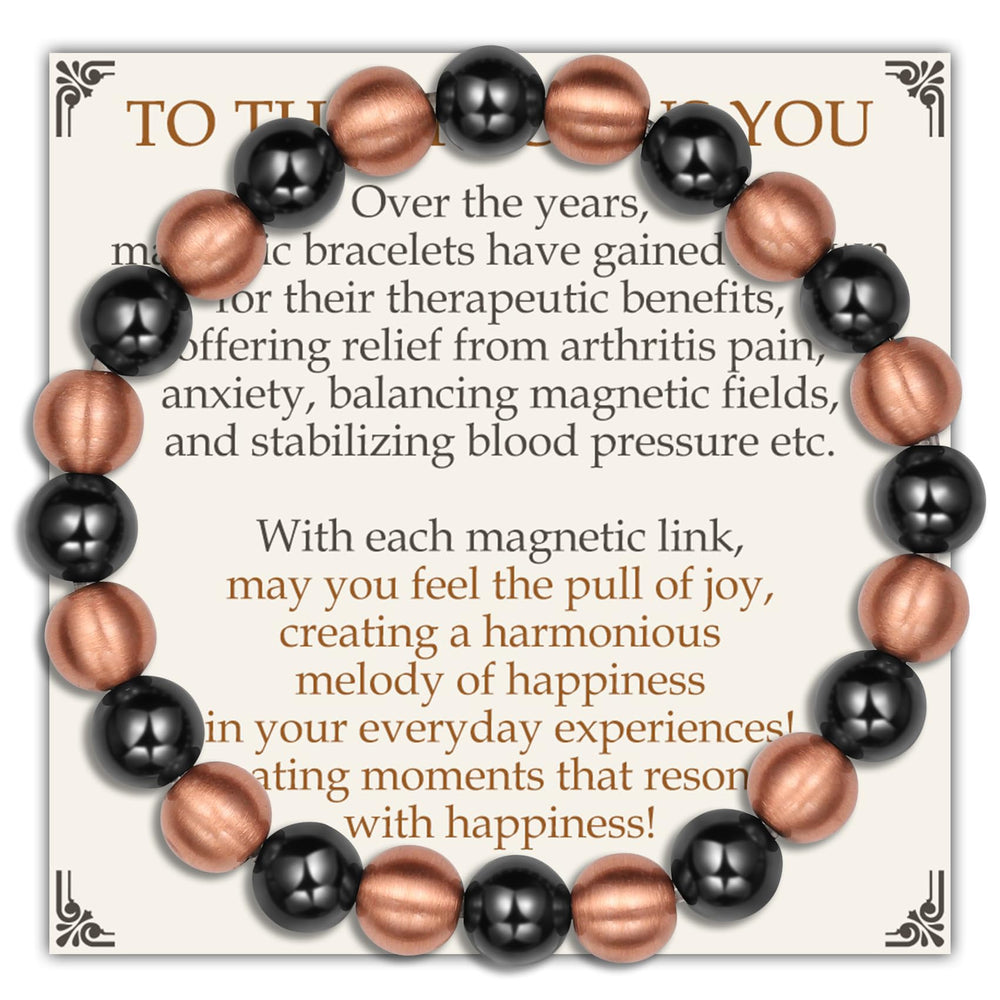 Feraco Pure Copper Magnetic Bead Bracelet 8mm on wrist for everyday style.