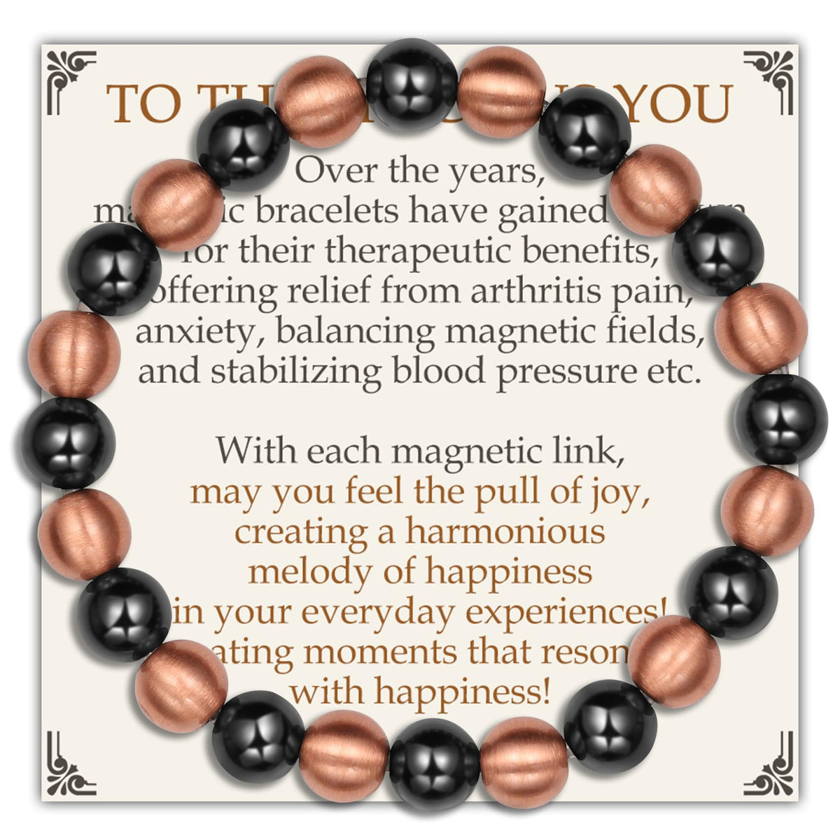 Feraco Pure Copper Magnetic Bead Bracelet 8mm on wrist for everyday style.