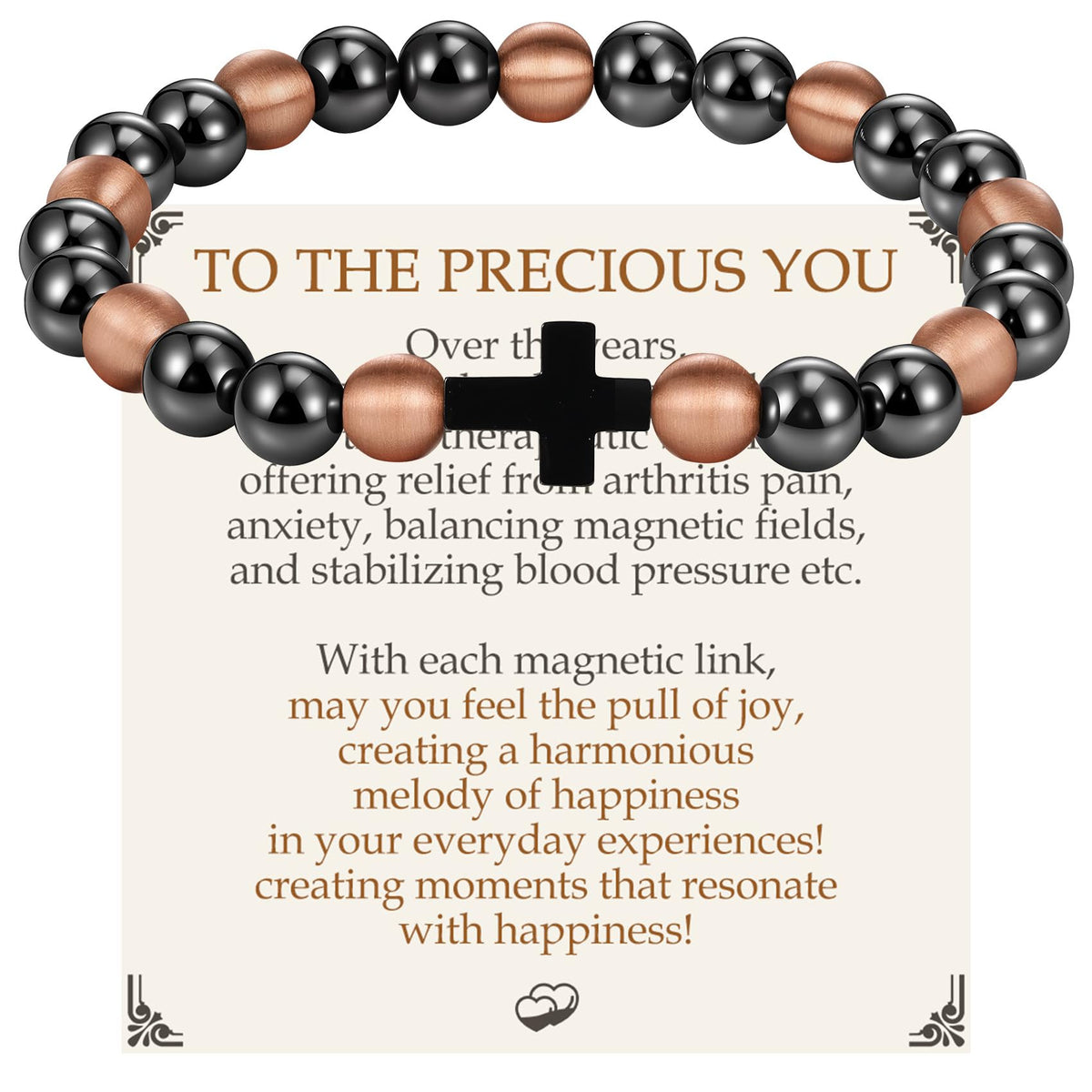 Feraco pure copper magnetic bracelet cross closeup highlighting craftsmanship and materials