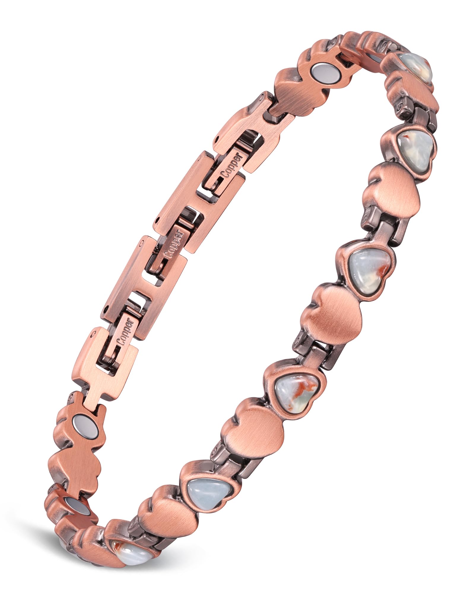 Feraco pure copper magnetic bracelet with turquoise close-up, highlighting craftsmanship.