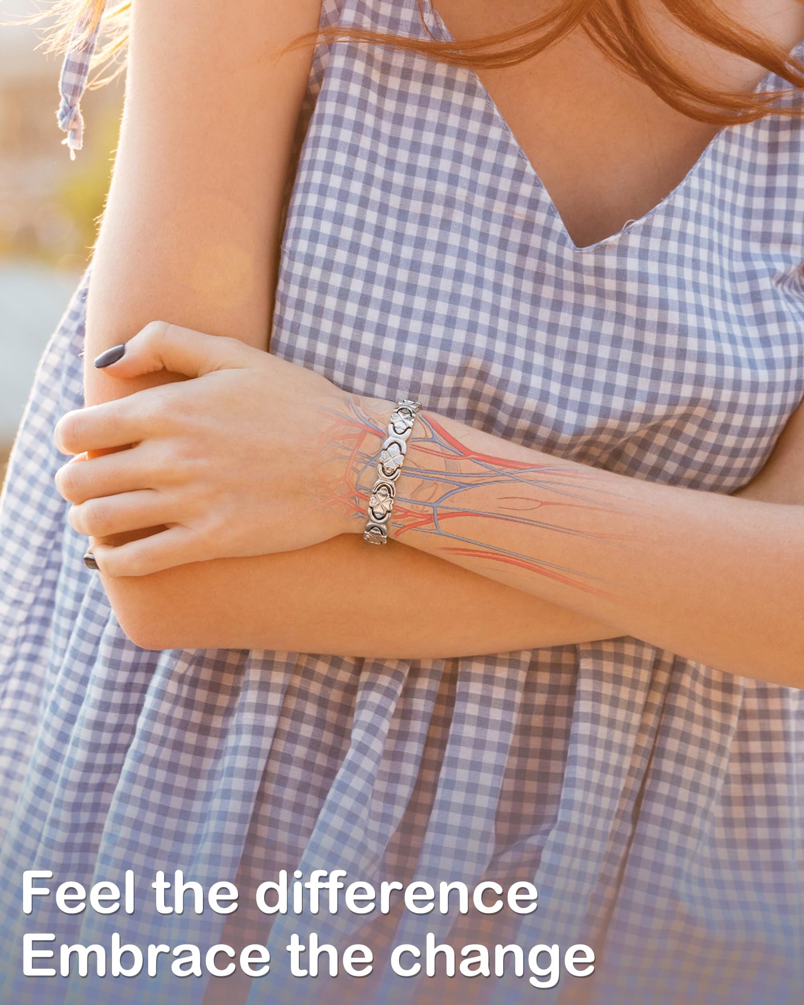 Feraco magnetic bracelet on wrist showing comfortable fit and elegant silhouette