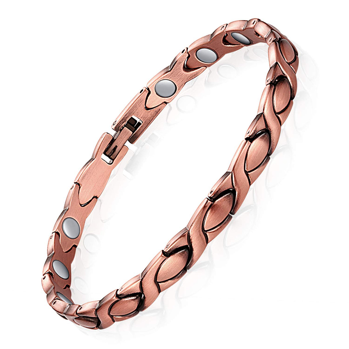 Feraco rose-gold copper anklet X-shape close-up showing elegant design