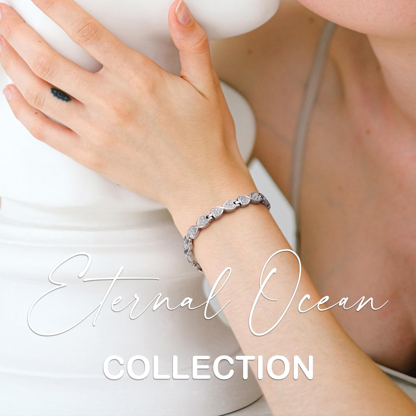 Feraco stainless steel bracelet featuring infinity symbol and zirconia detail
