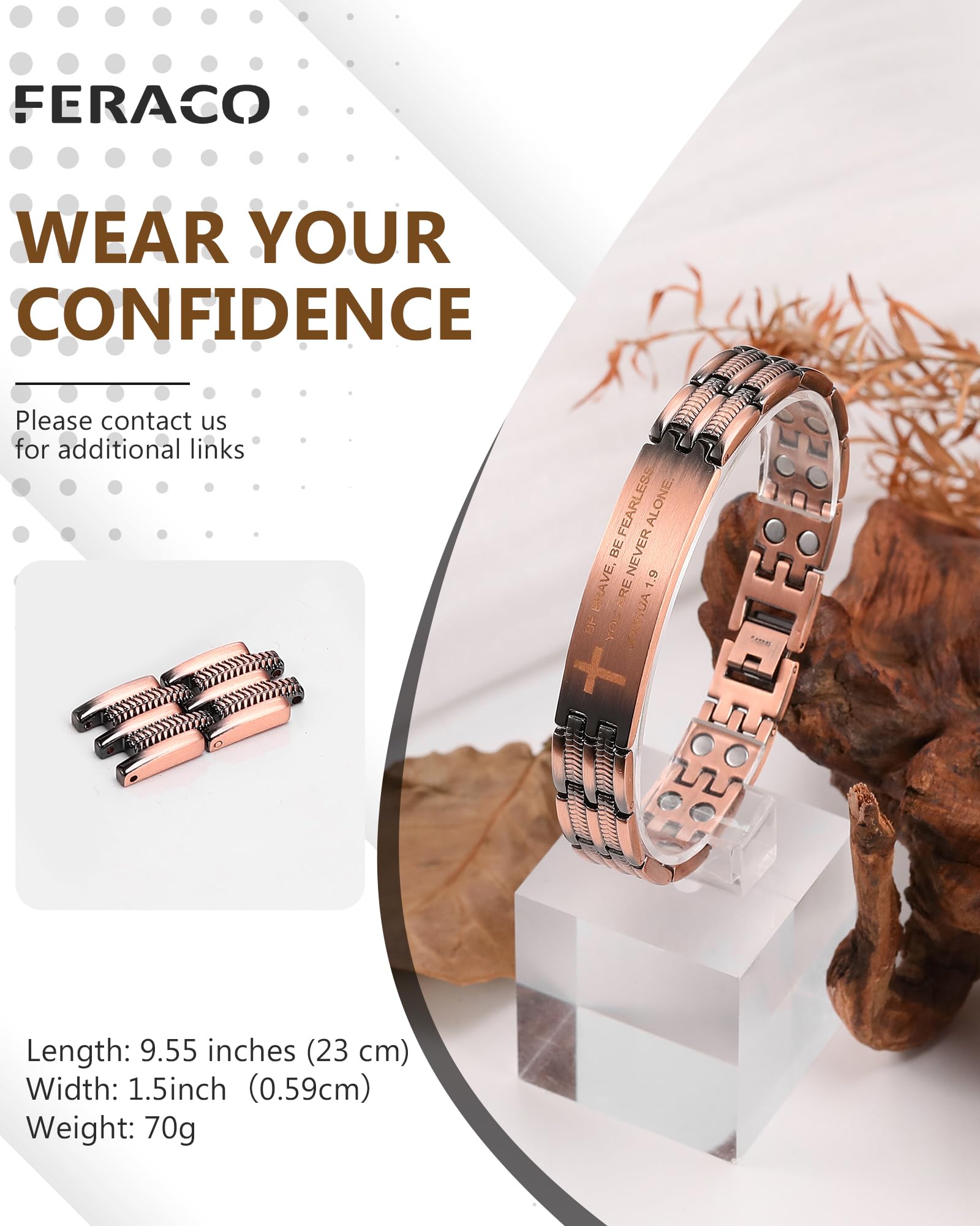 Pulsera de cobre ajustable con herramienta de ajuste incluida.