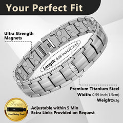 Feraco titanium steel bracelet in polished silver finish for durability.