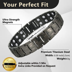 Feraco titanium steel bracelet closeup showing hypoallergenic, durable construction.