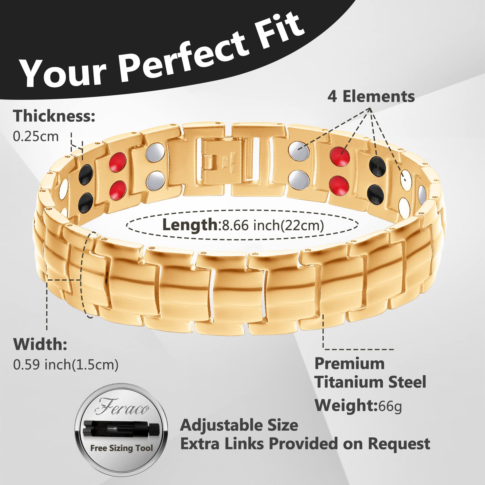 Feraco titanium-steel bracelet shown head-on highlighting premium craftsmanship.