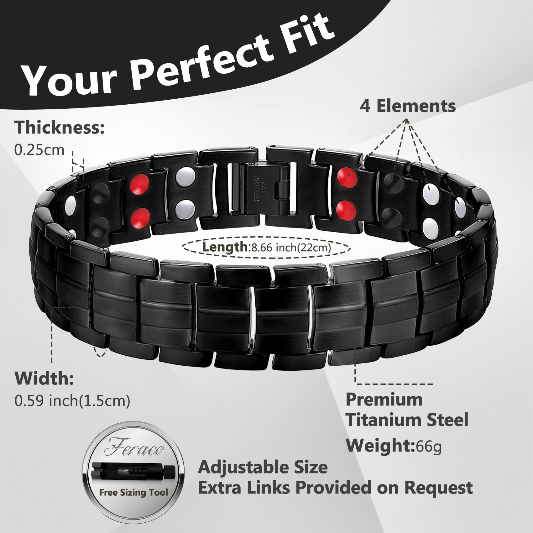 Feraco titanium steel bracelet with durable clasp for secure wear