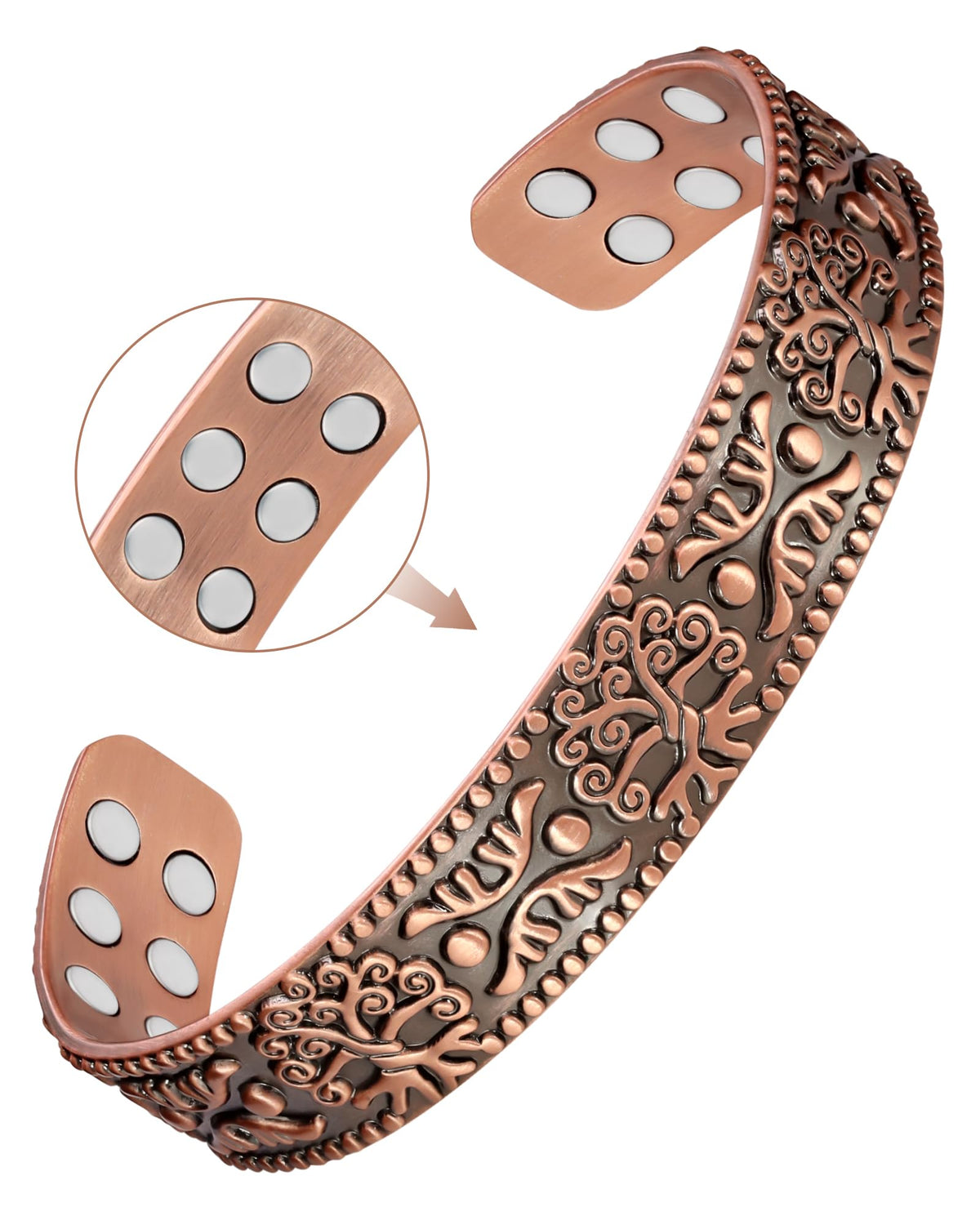 Feraco Tree of Life copper bracelet in daily wear, refined and stylish.
