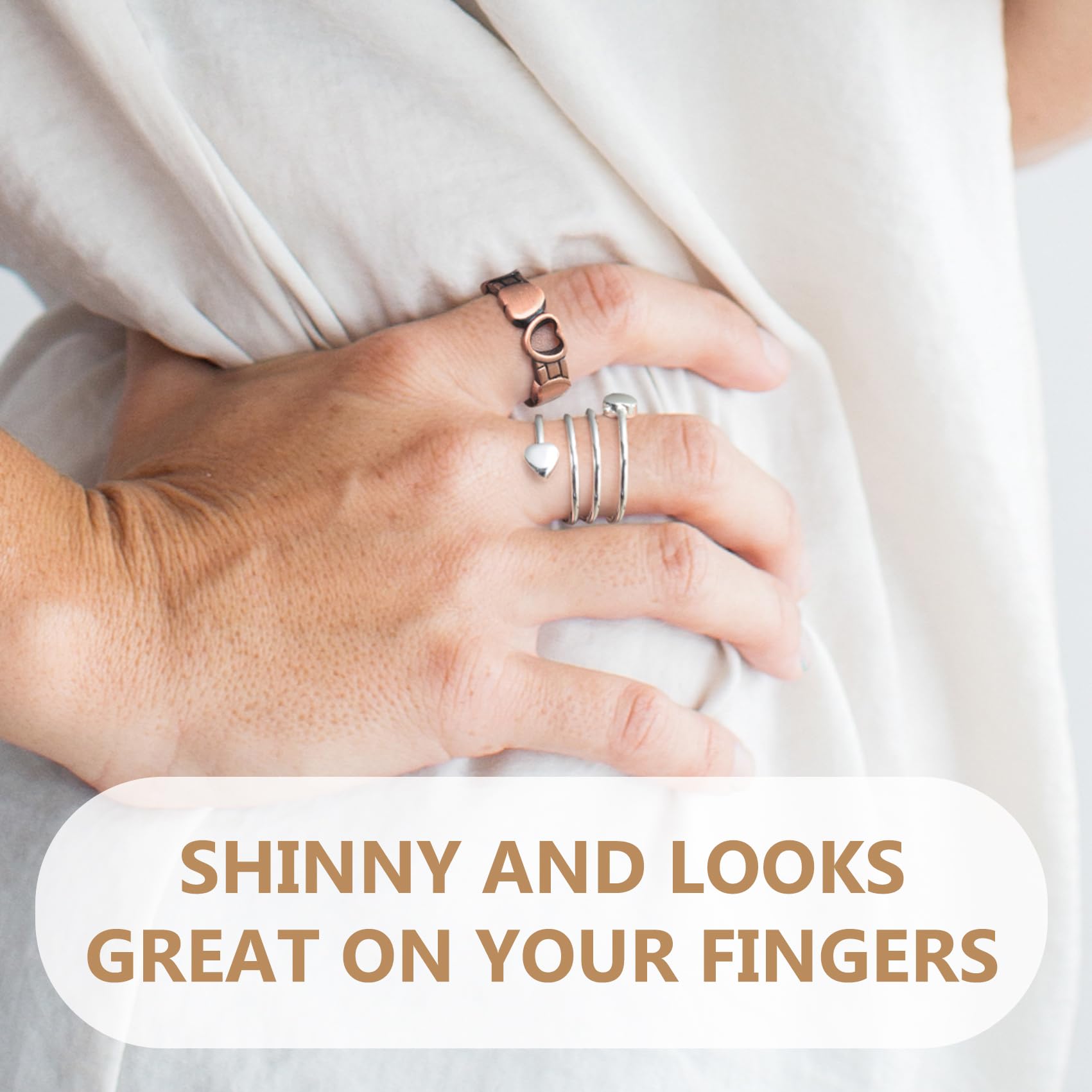 Feraco two-pack copper rings show adjustable opening for easy fit.