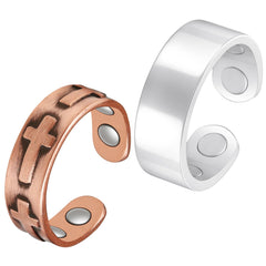 Feraco two-piece copper rings with cross design for women, adjustable for daily wear.