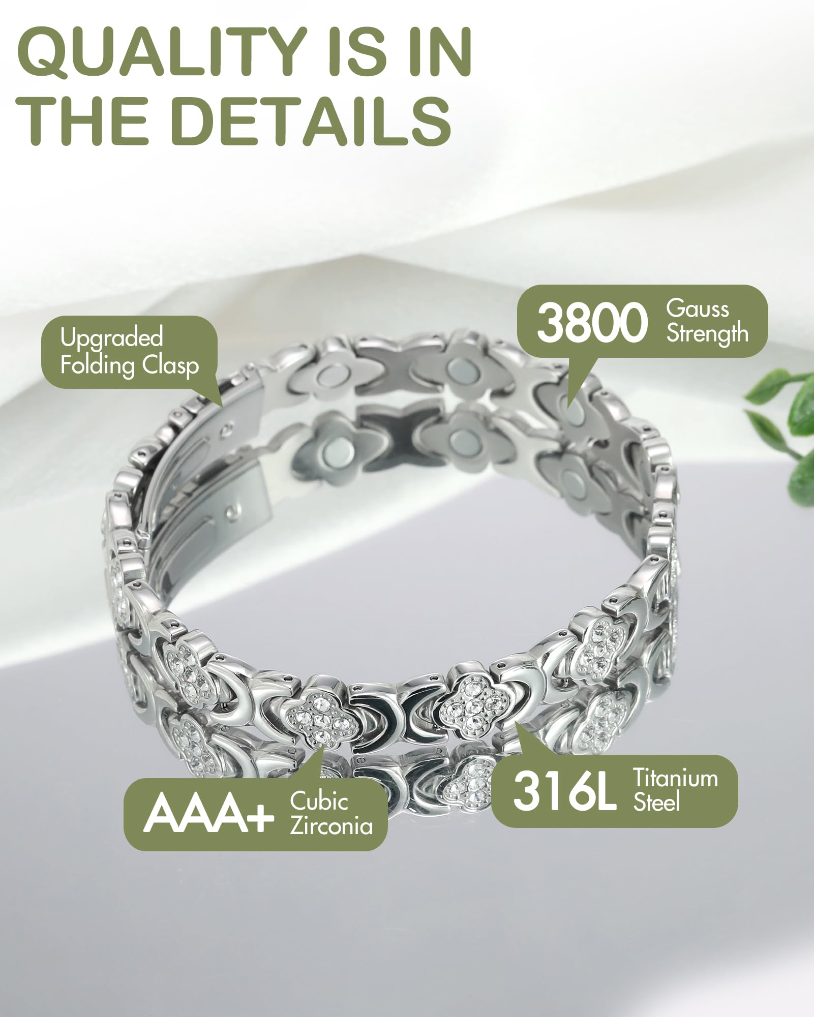 Feraco 316L titanium steel construction is hypoallergenic and durable