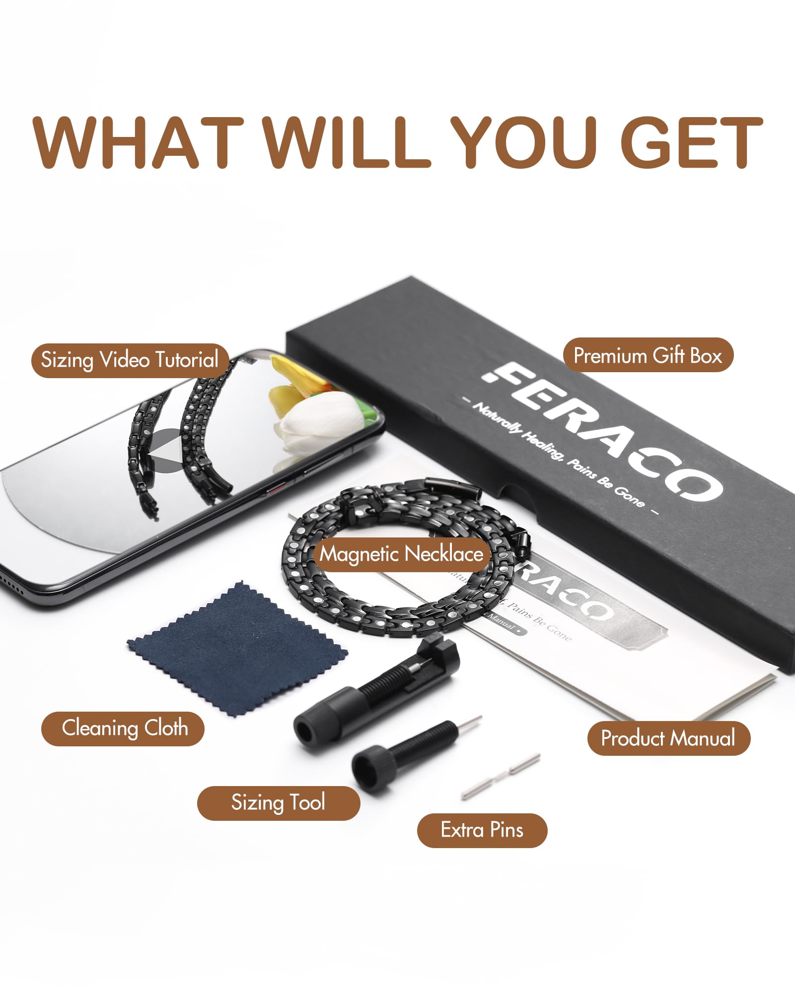 Feraco Magnetic Necklace waterproof design supports daily durability.