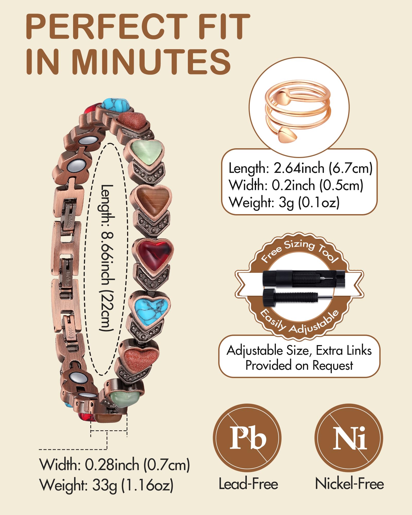 Feraco lightweight waterproof copper jewelry for daily wear.