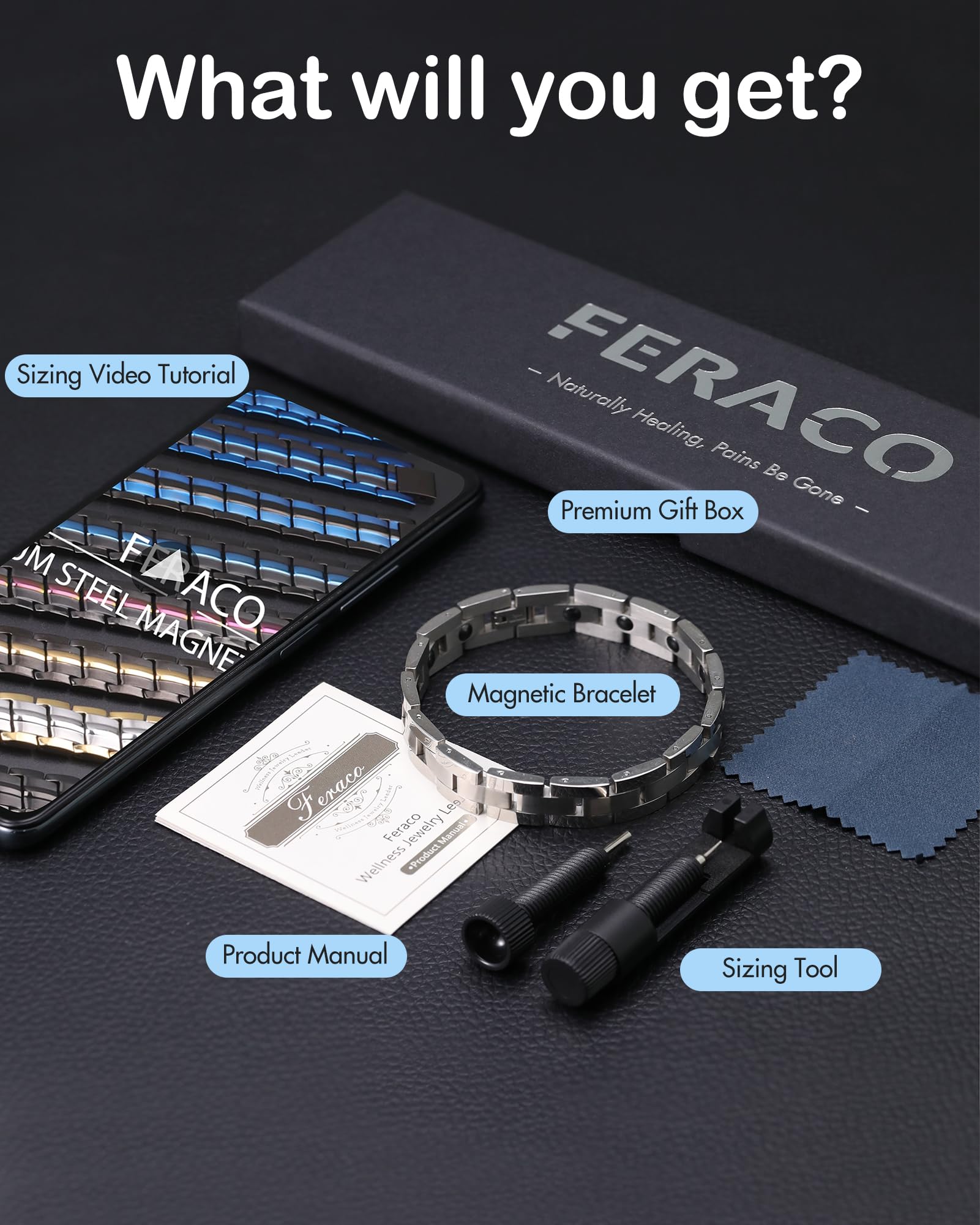 Feraco waterproof, scratch-resistant bracelet for active lifestyles.