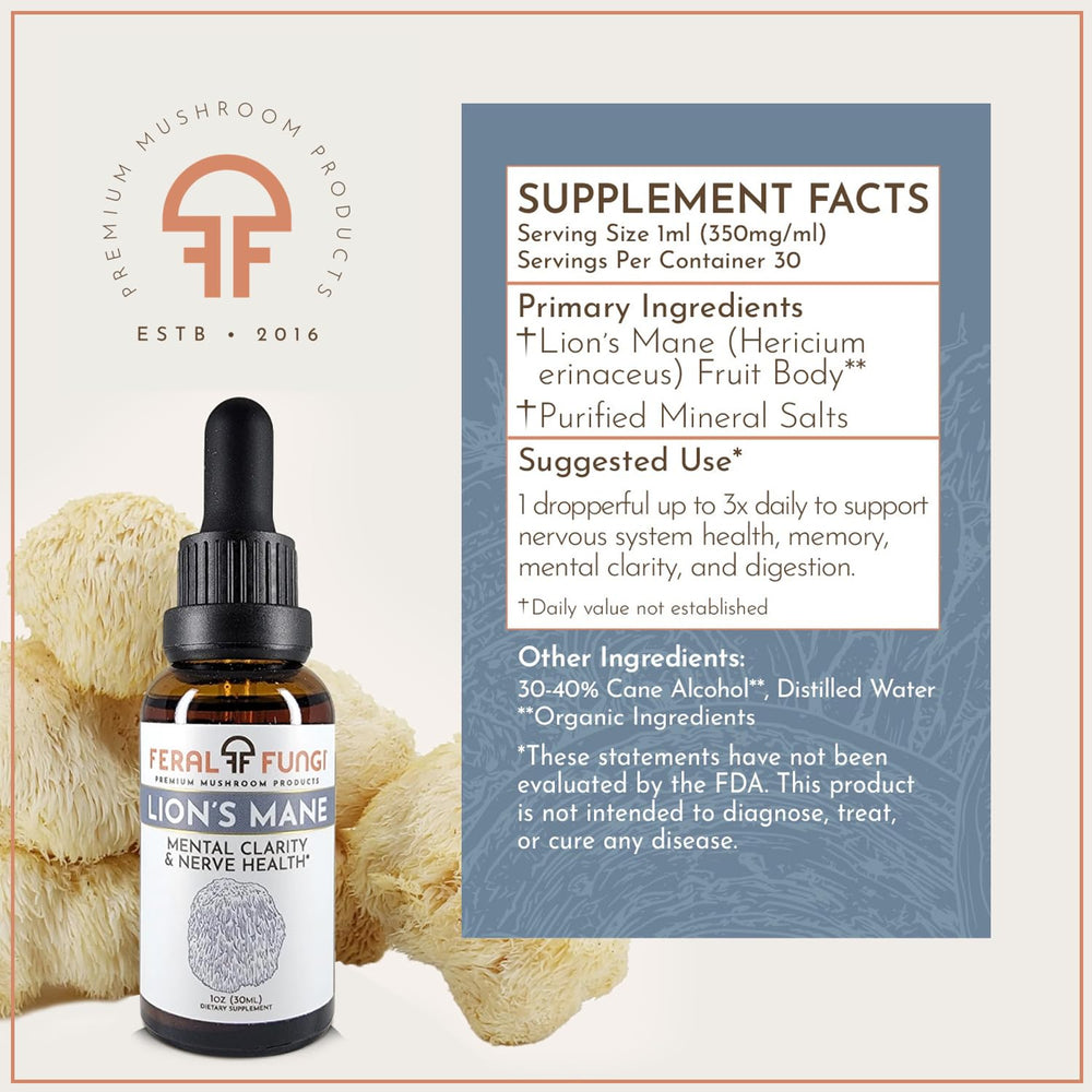 Feral Fungi Lion's Mane tincture USA-grown mushrooms emphasize domestic sourcing