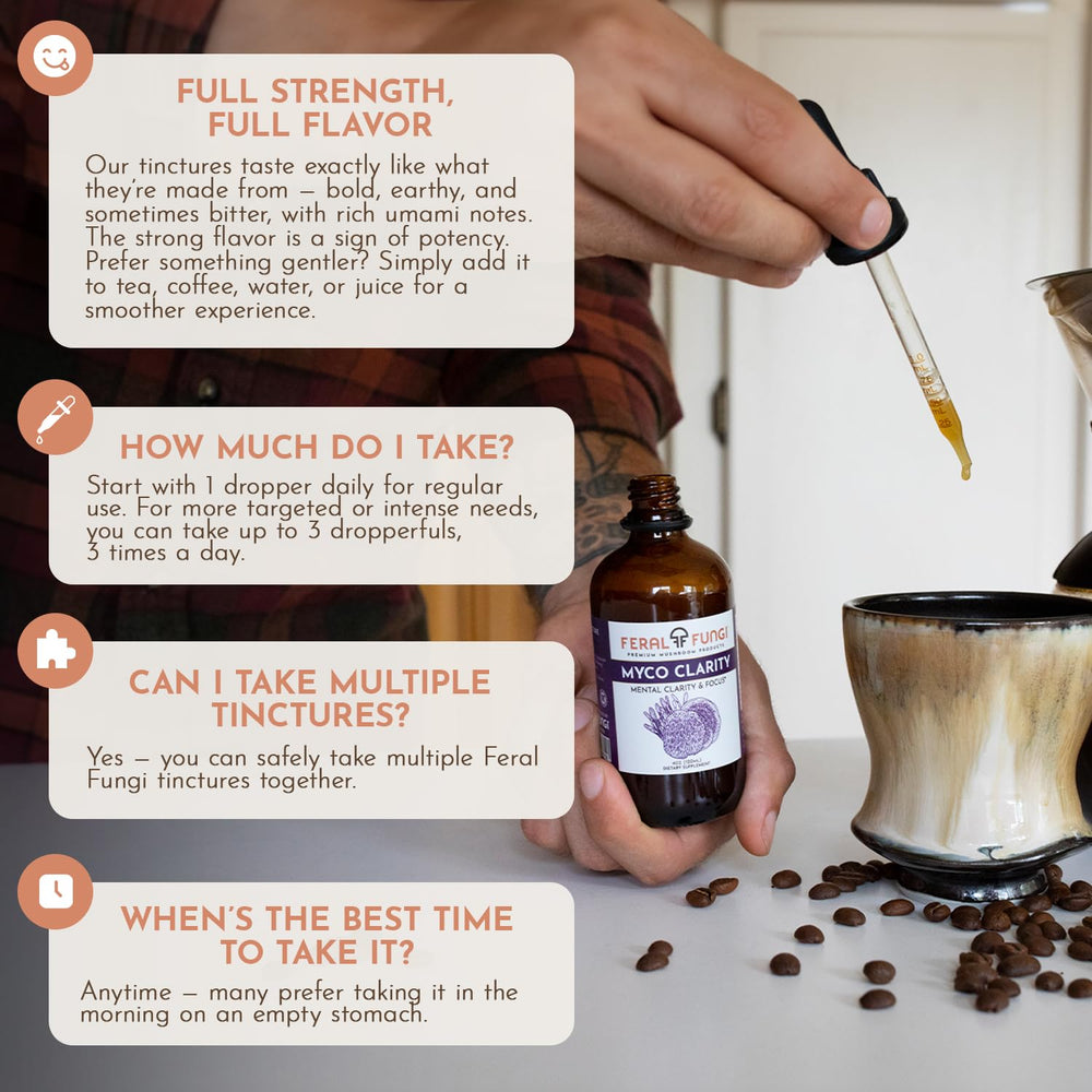 Feral Fungi Myco-Clarity packaging reflects farm-to-tincture heritage