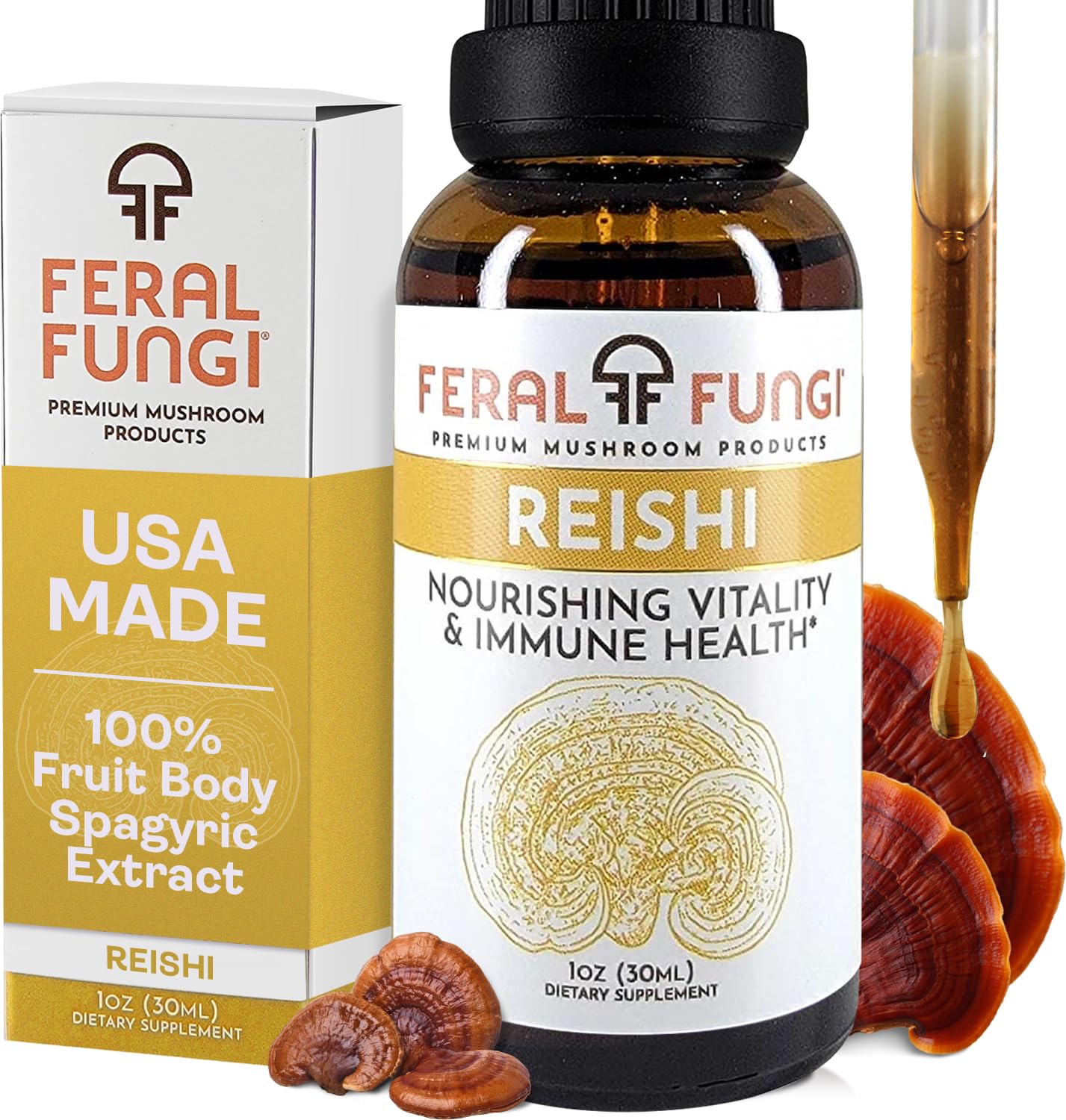 Feral Fungi Reishi tincture bottle for daily balance and focus.
