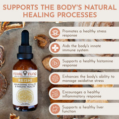 Feral Fungi Reishi tincture label highlights 100% fruiting body.