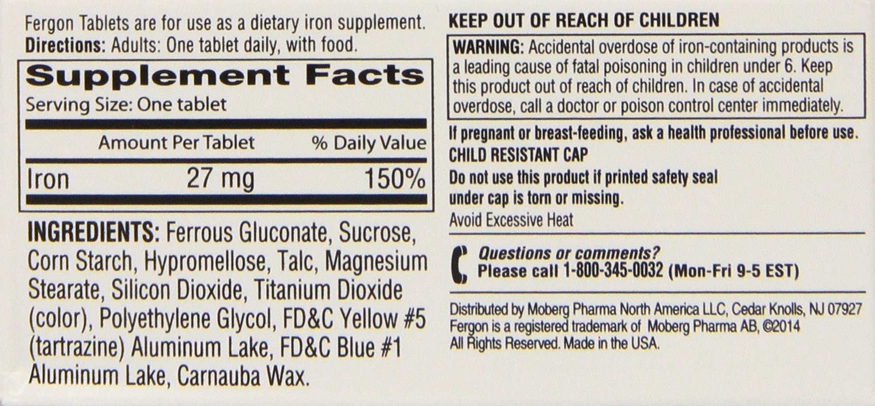 Fergon iron supplement bottle packaging with clear label for convenient daily use