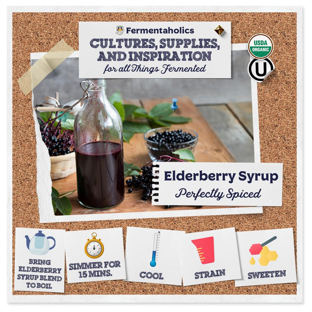 Fermentaholics elderberry syrup kit packaging showcased for easy DIY.
