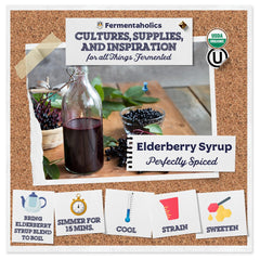 Fermentaholics elderberry syrup kit packaging showcased for easy DIY.