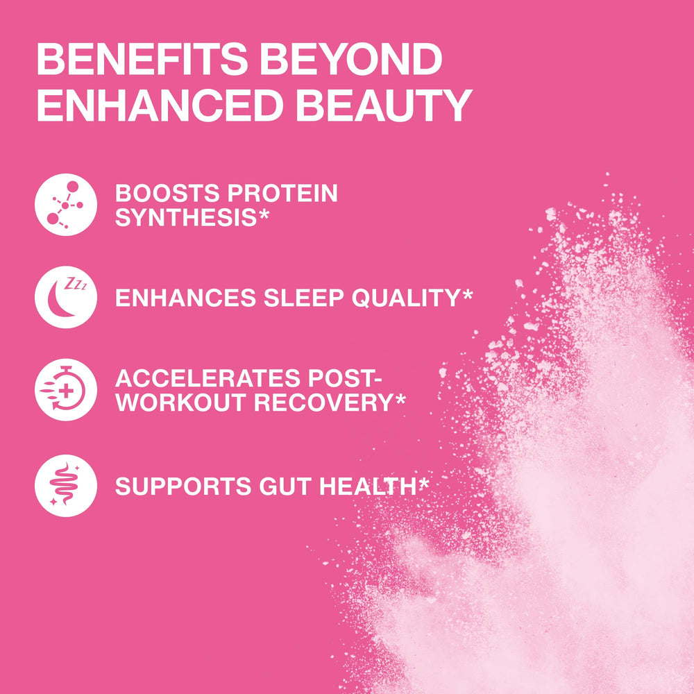 Fernes Collagen powder close-up emphasizes hydrolyzed peptides and 18 amino acids