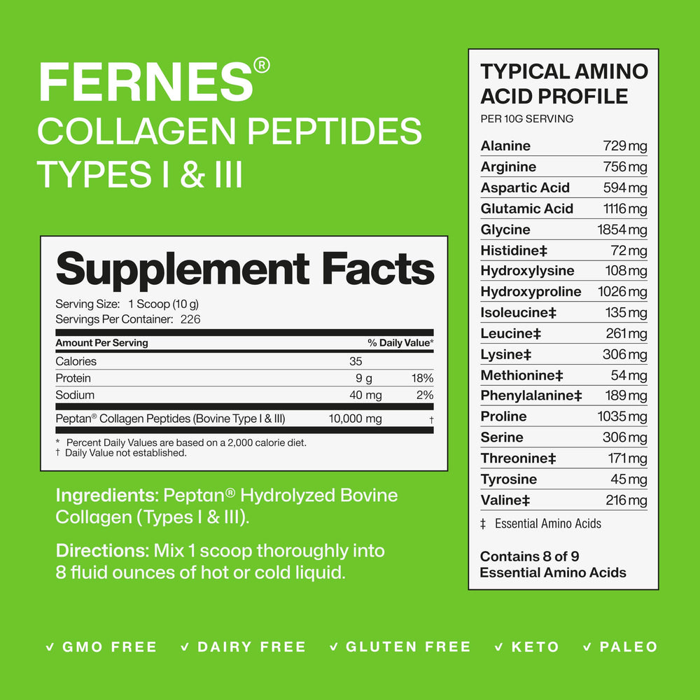 Fernes Collagen powder closeup reveals fine texture for easy blending