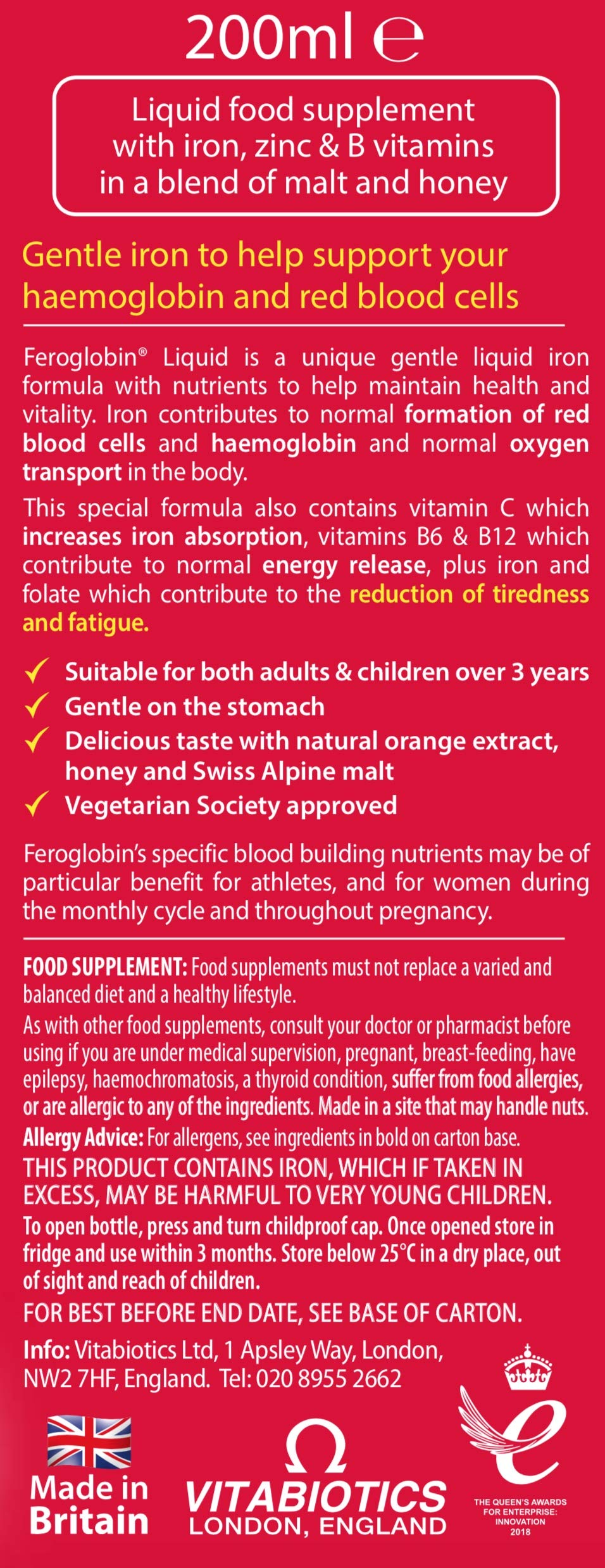 Feroglobin honey orange flavor liquid pouring depicting tasty, gentle iron