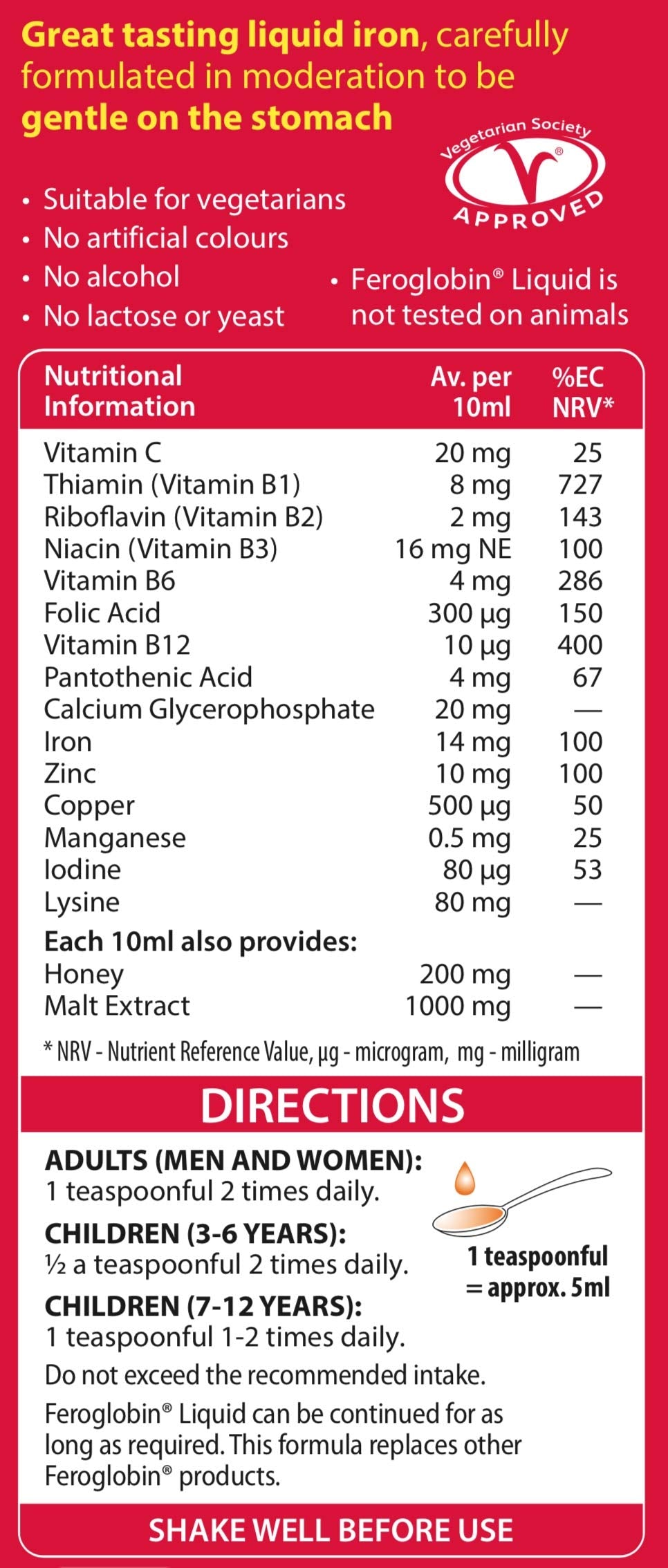 Feroglobin Swiss alpine malt ingredient on label for natural flavor