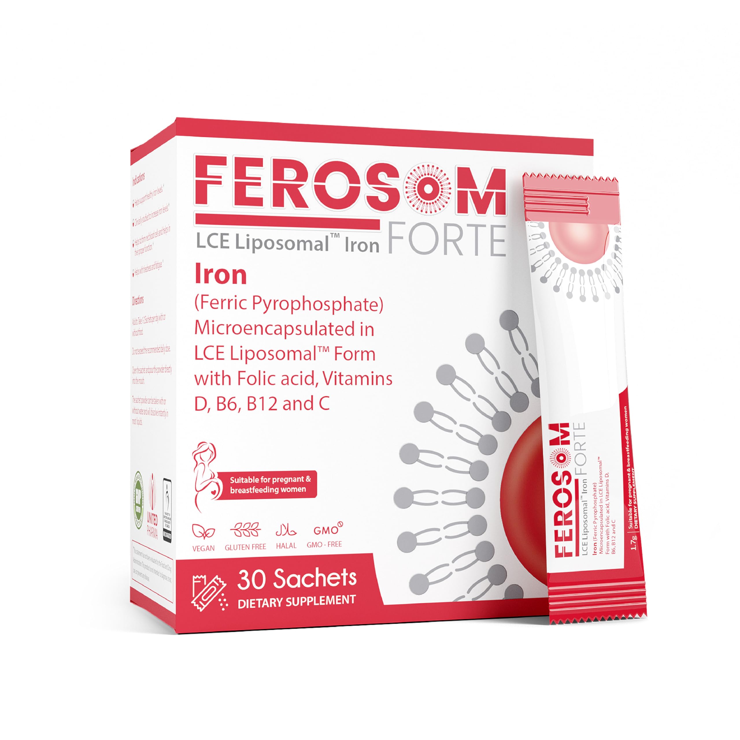 Ferosom Forte LCE berry powder in a scoop for easy daily iron support