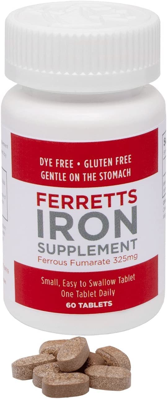 Ferretts iron tablets bottle side view offers convenient daily iron support.