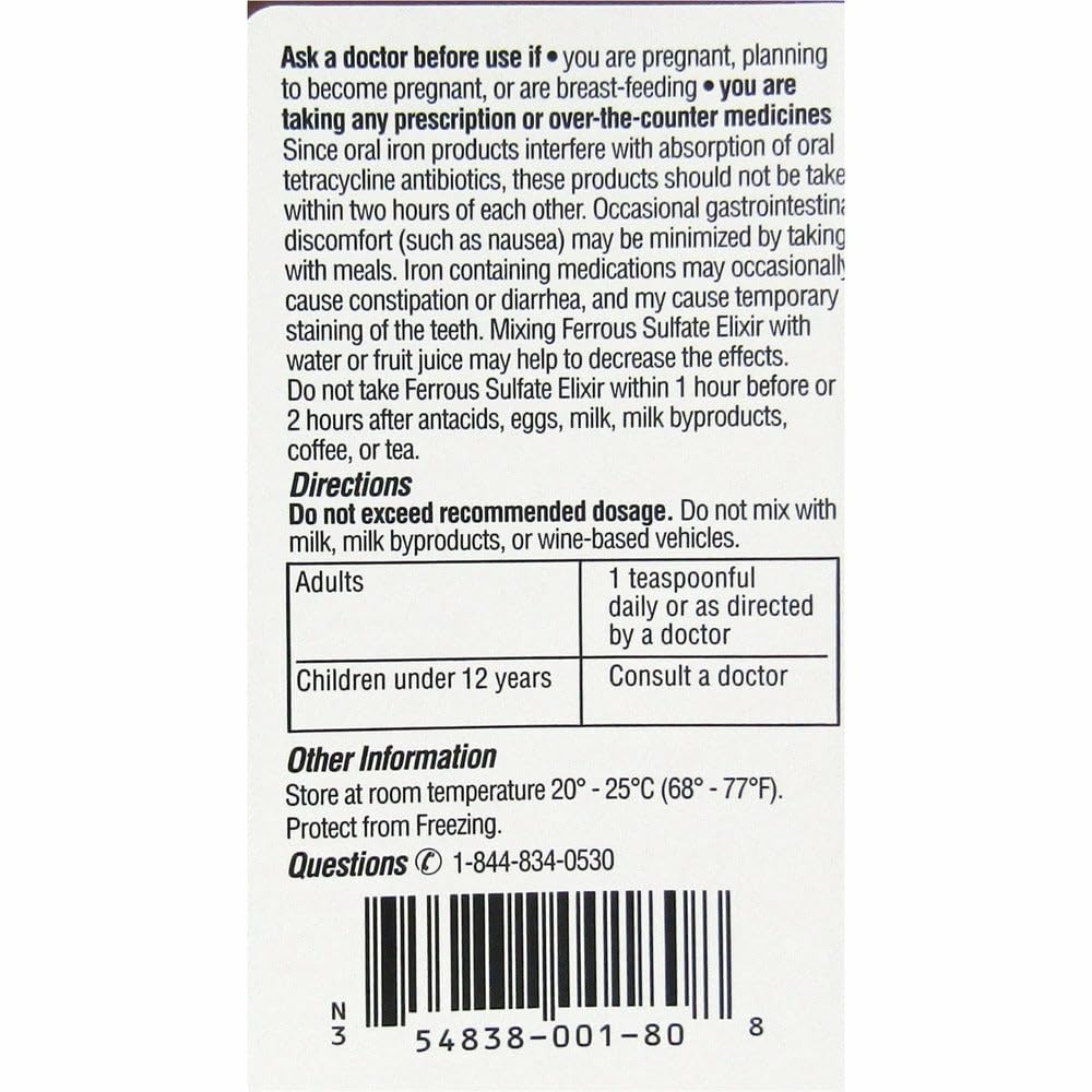 Ferrous Sulfate Elixir 16oz bottle remains easy to store.
