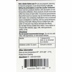 Ferrous Sulfate Elixir 16oz bottle remains easy to store.