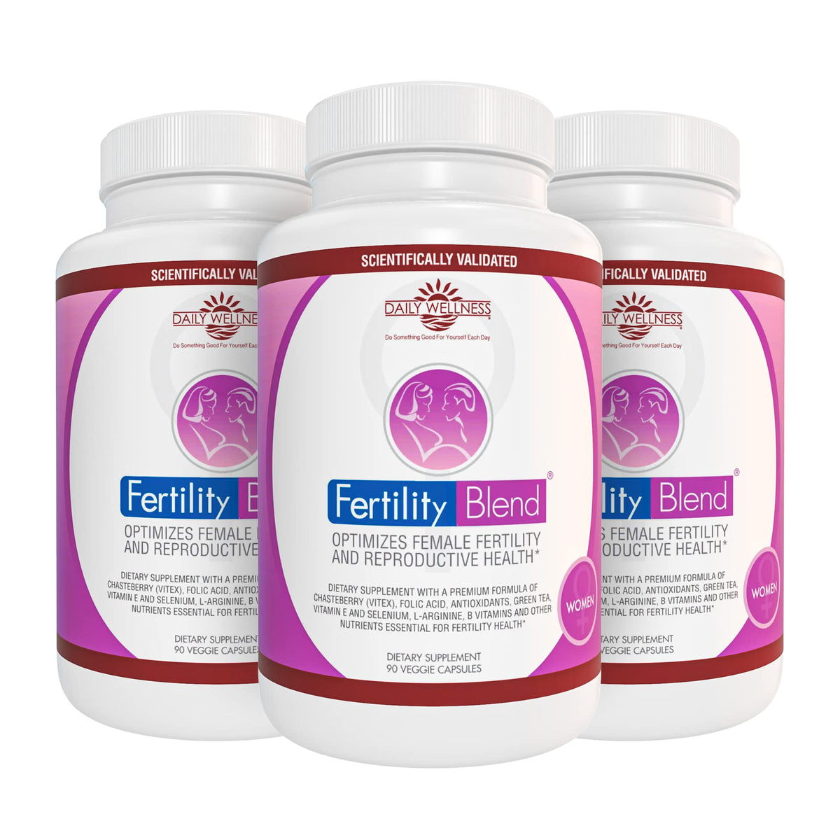 Fertility Blend daily wellness bottle with capsules supporting balanced cycles.