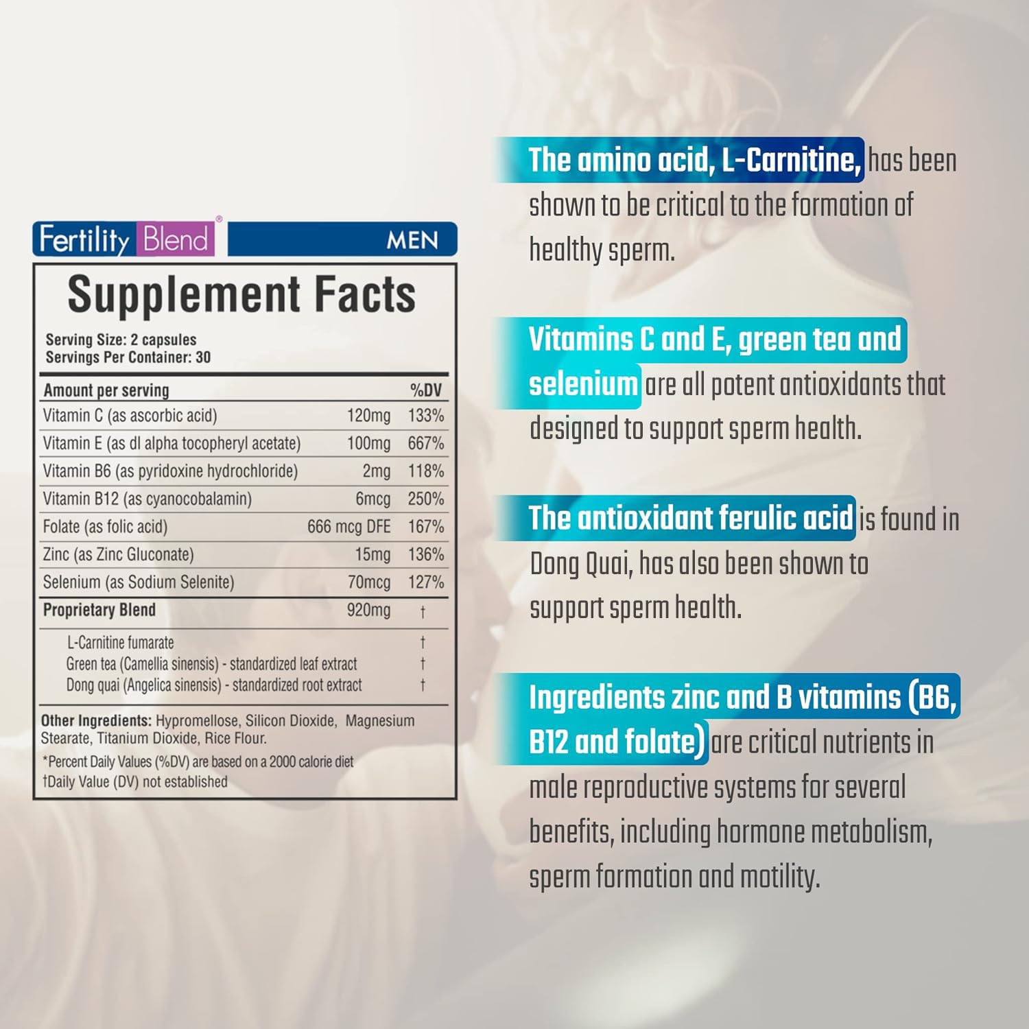 Fertility Blend Daily Wellness capsules close-up, convenient daily fertility health supplement