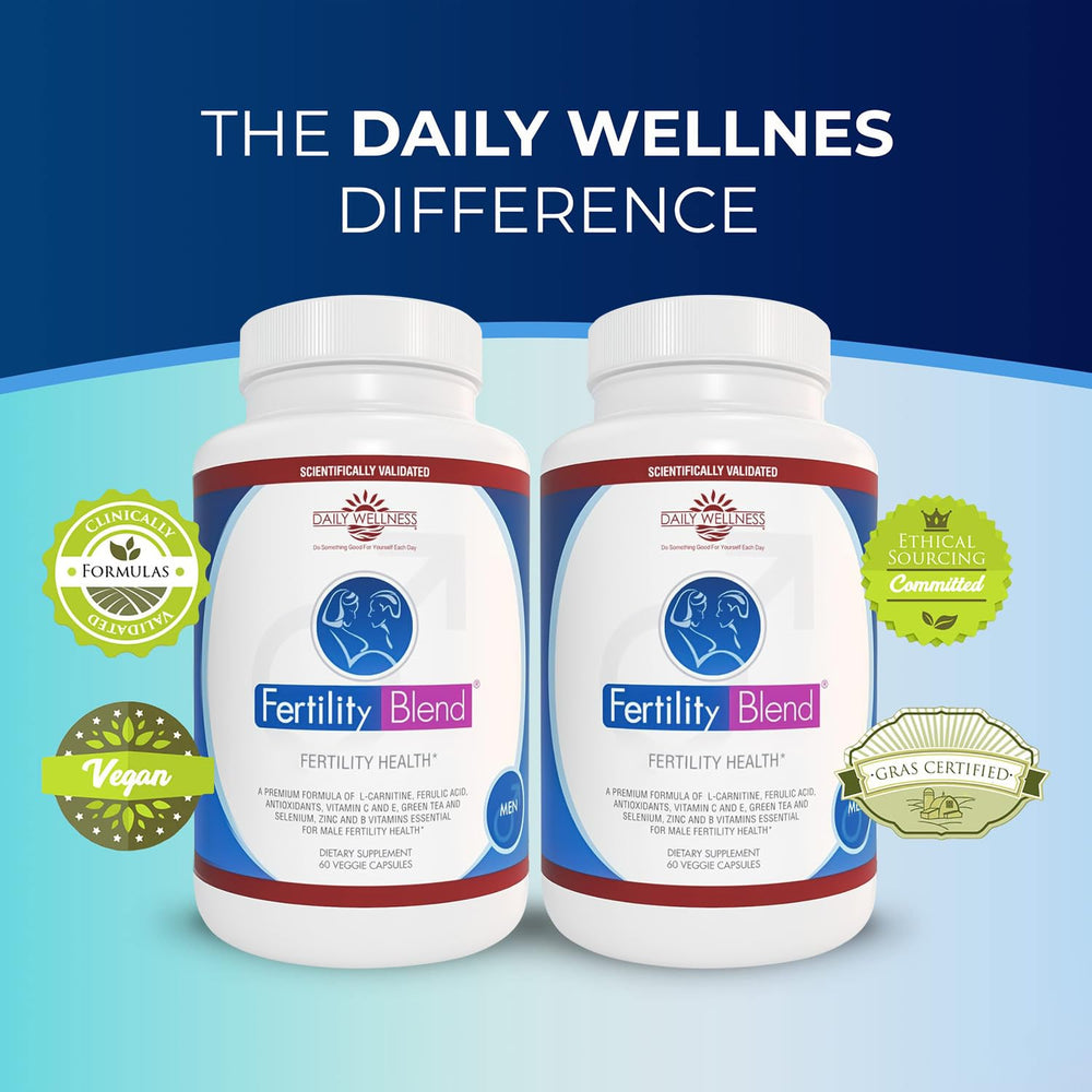 Pills on a kitchen counter, easy daily routine with Fertility Blend for Men