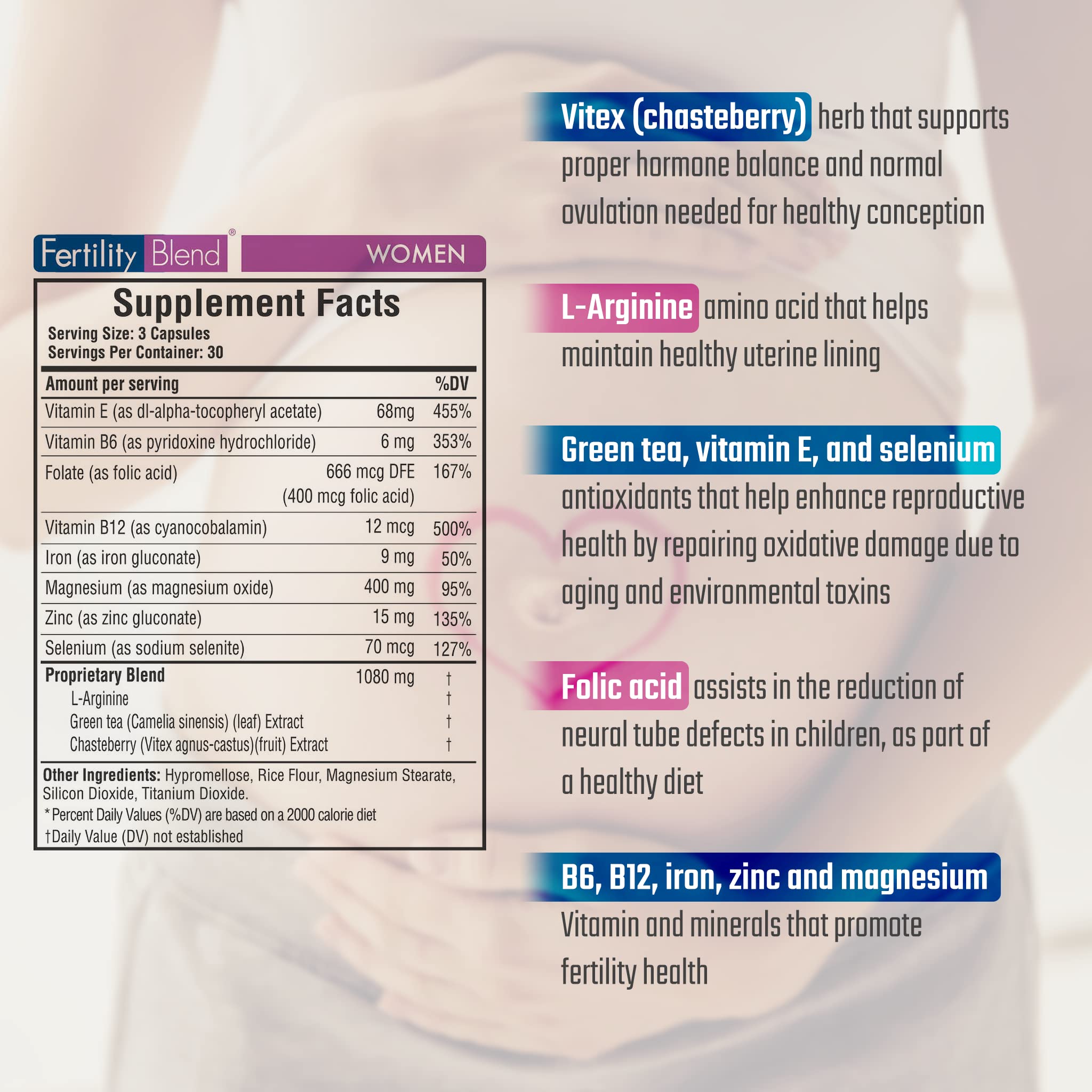 Fertility Blend three-pack tub showing convenient cycle support packaging.