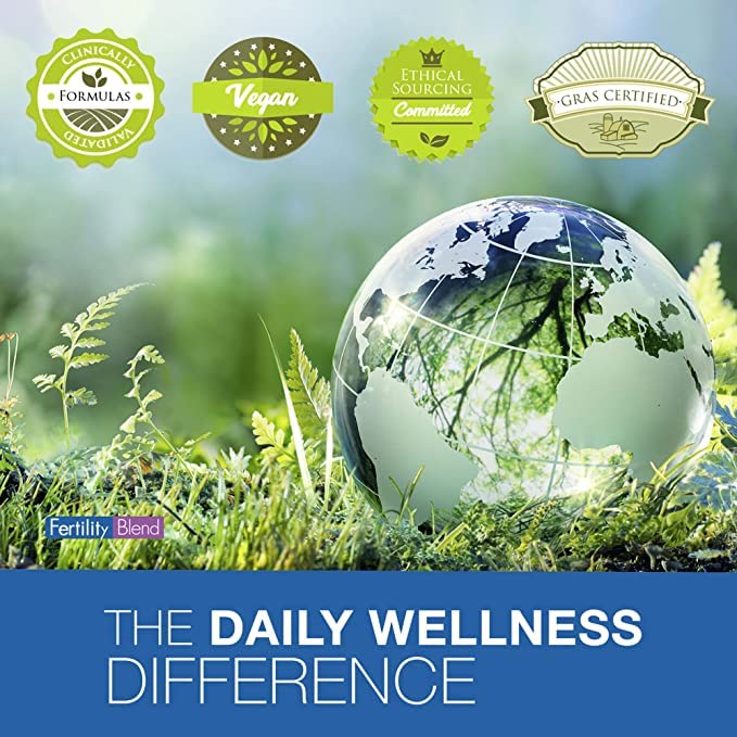 Fertility Blend Women tablets close-up highlighting natural ingredients for fertility support.