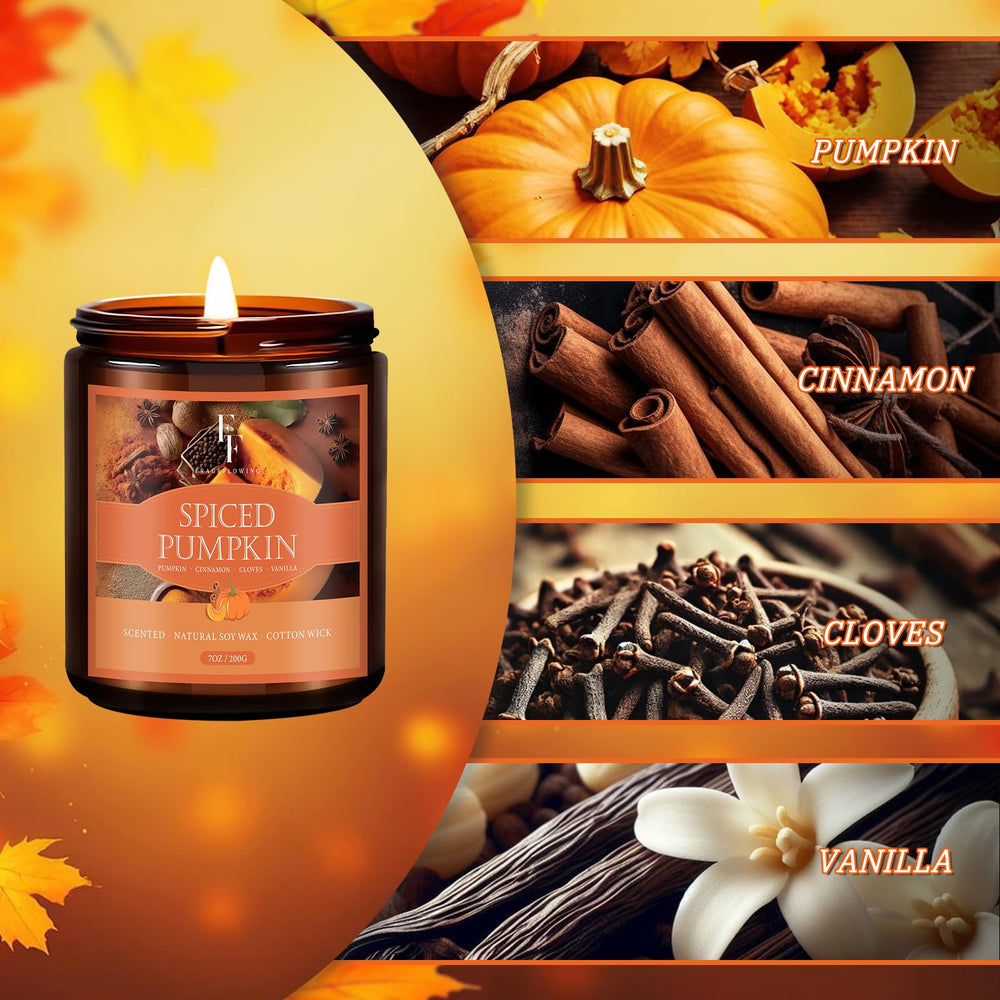 FF FragFlowing fall candle burning to cast warm, inviting scents.