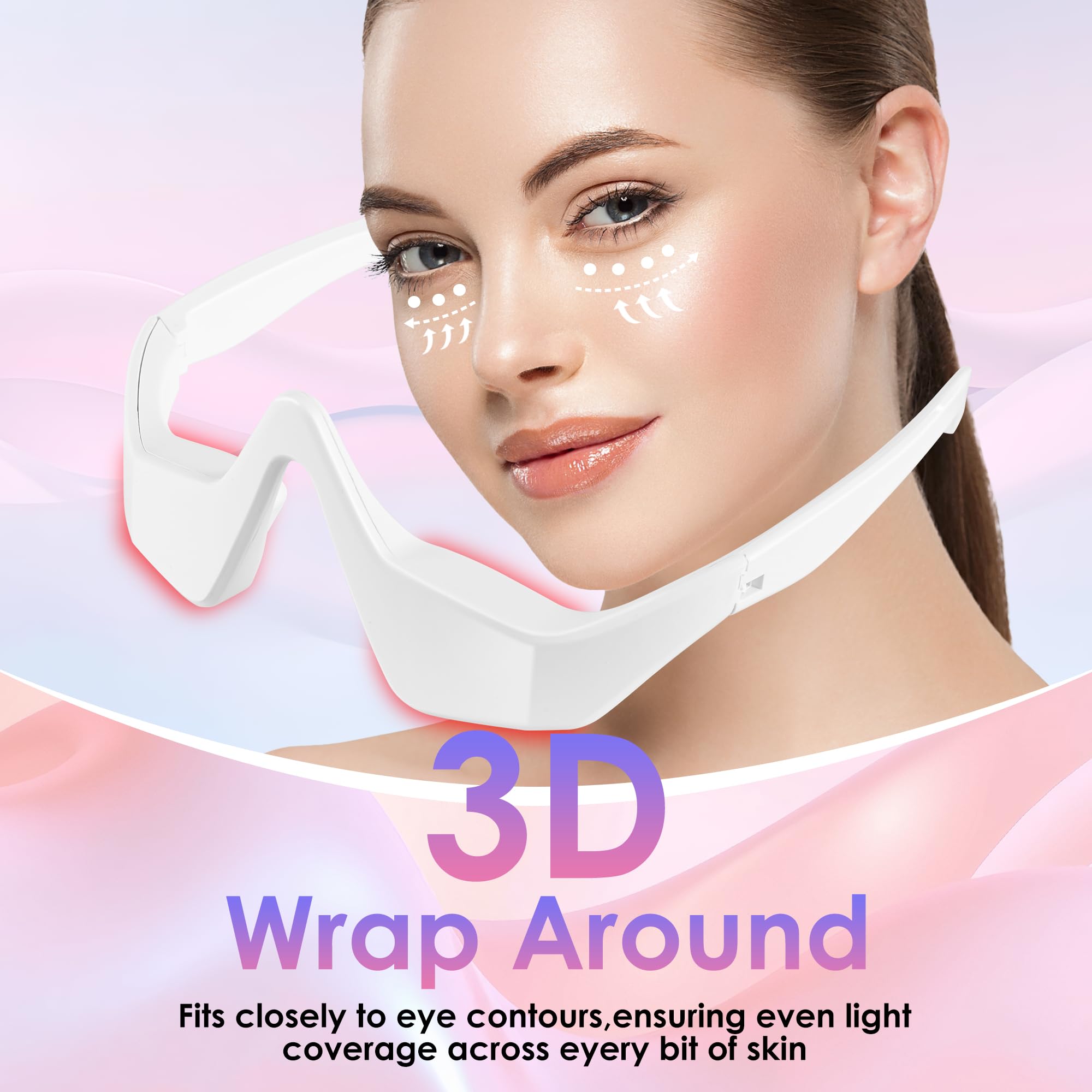FGHJU red light therapy glasses deliver gentle warmth to brighten tired eye area.