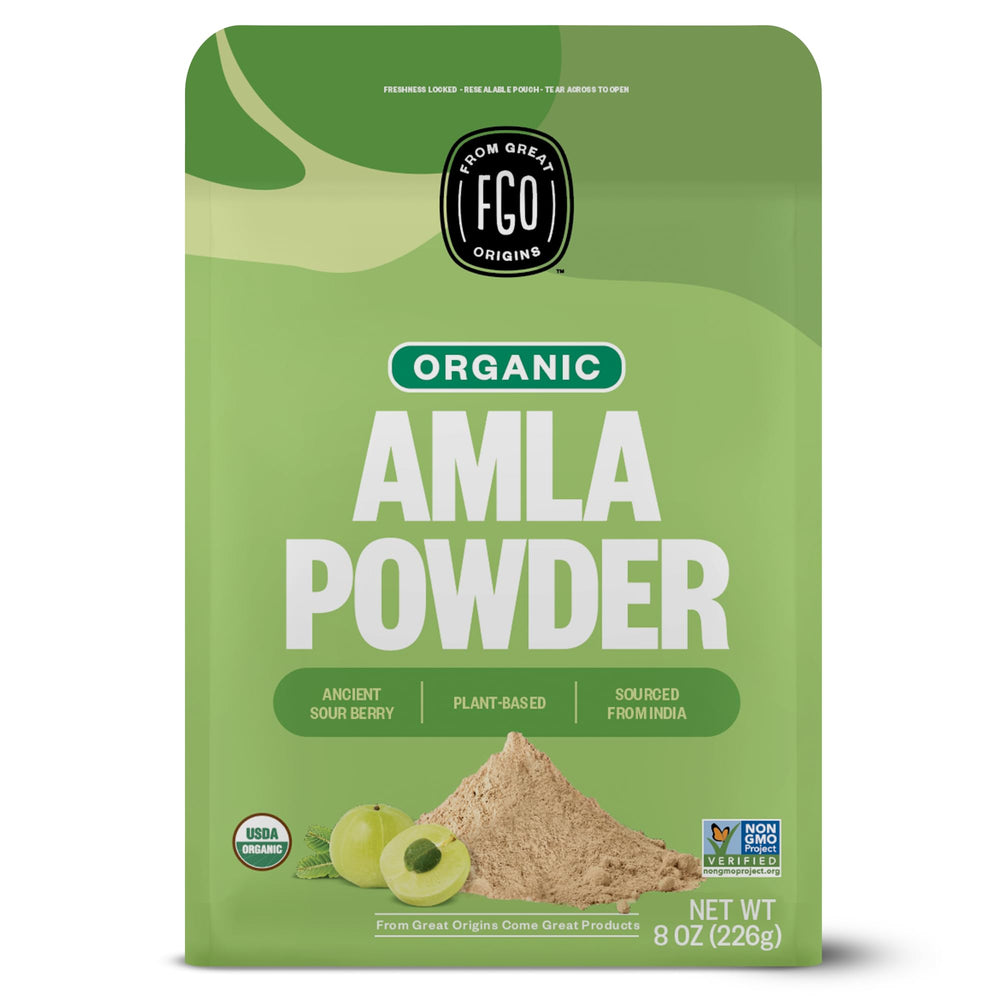 FGO amla powder 8oz pack front with organic seal